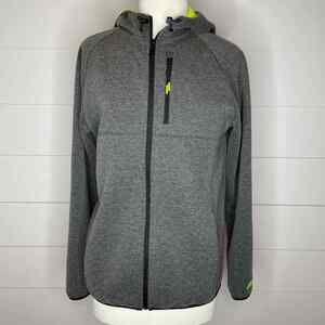 Russell Jacket Mens Small Athletic Grey Neon Hood Zip Up Long Sleeve Pockets